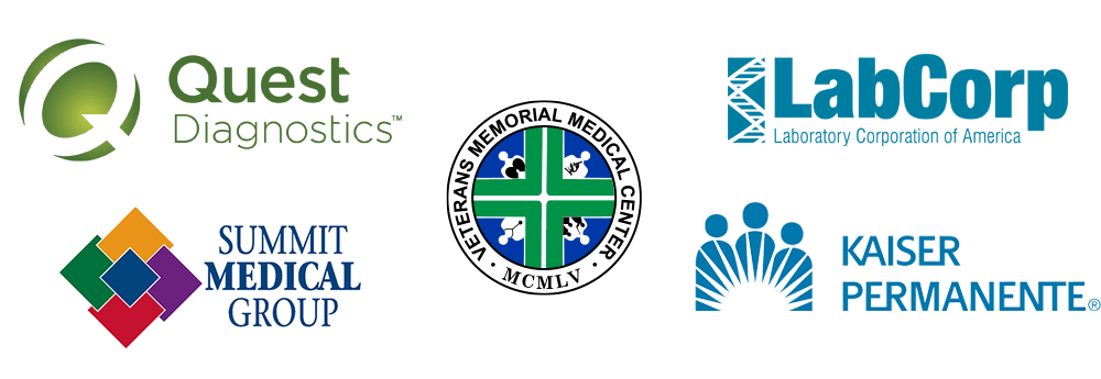 Logos of Labcorp, Kaiser Permanente, Quest Diagnostics, Summit Medical Group, and Veterans Memorial Medical Center